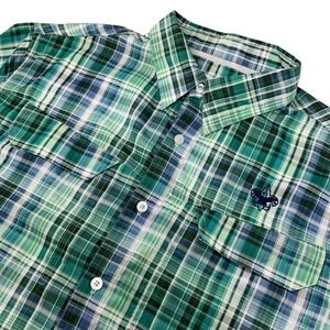 Boys Scouts of America Men's XL Plaid Button Up Shirt Vented Short Sleeve Logo